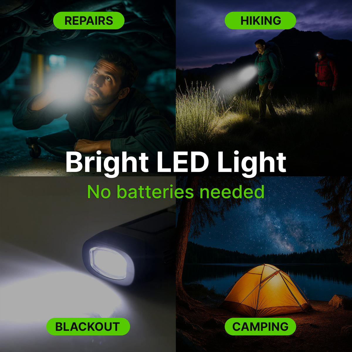 Solar Powered Hand Crank Flashlight with Powerbank