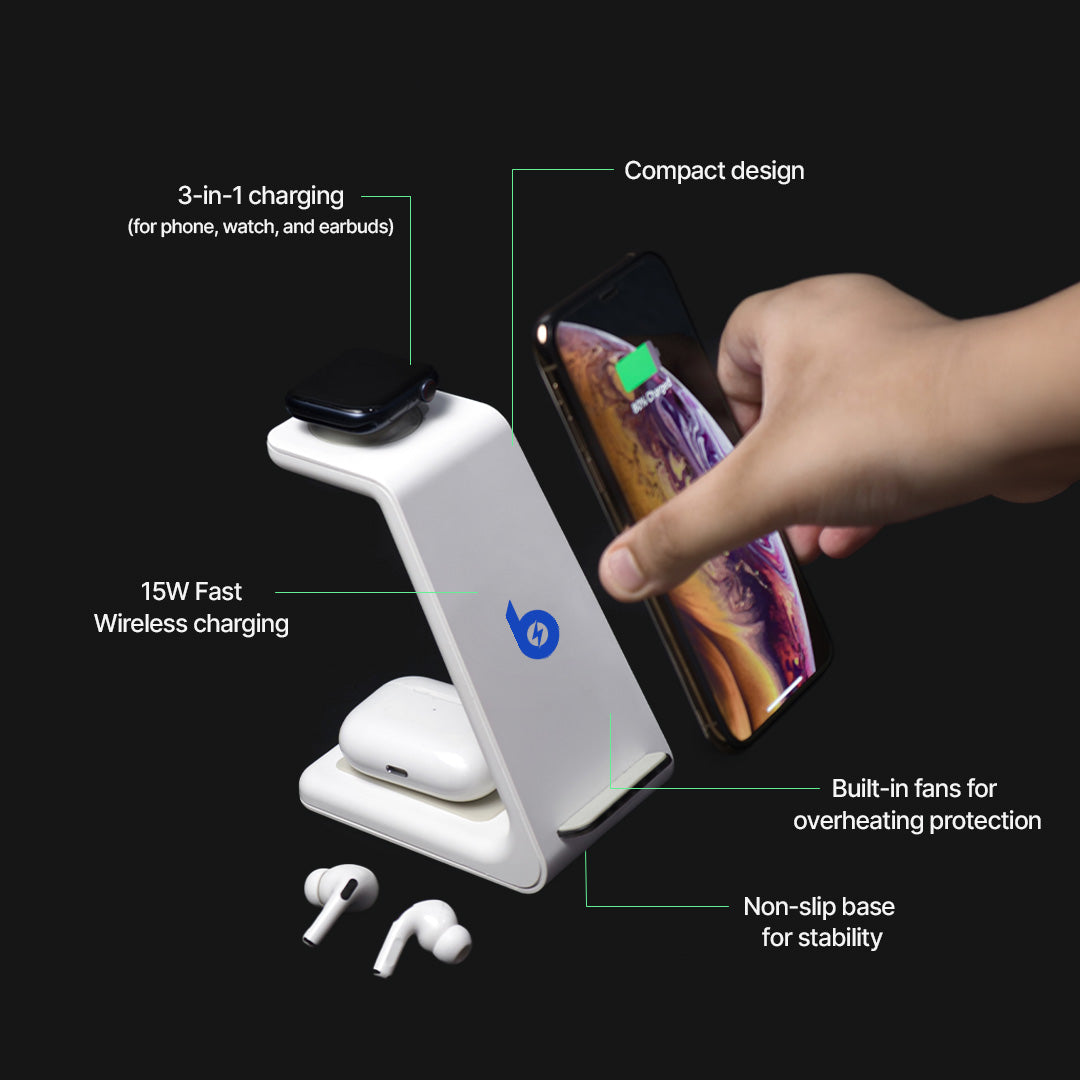 3 in 1 Wireless Charging Station, Apple, Samsung, Watch, AirPods