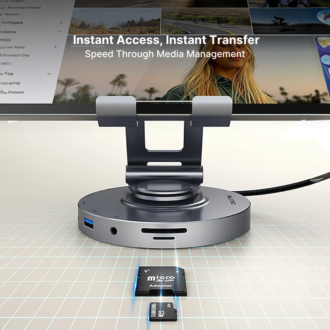 Aluminum 8-in-1 USB-C Hub with Foldable 360° Rotatable Stand and 4K HDMI